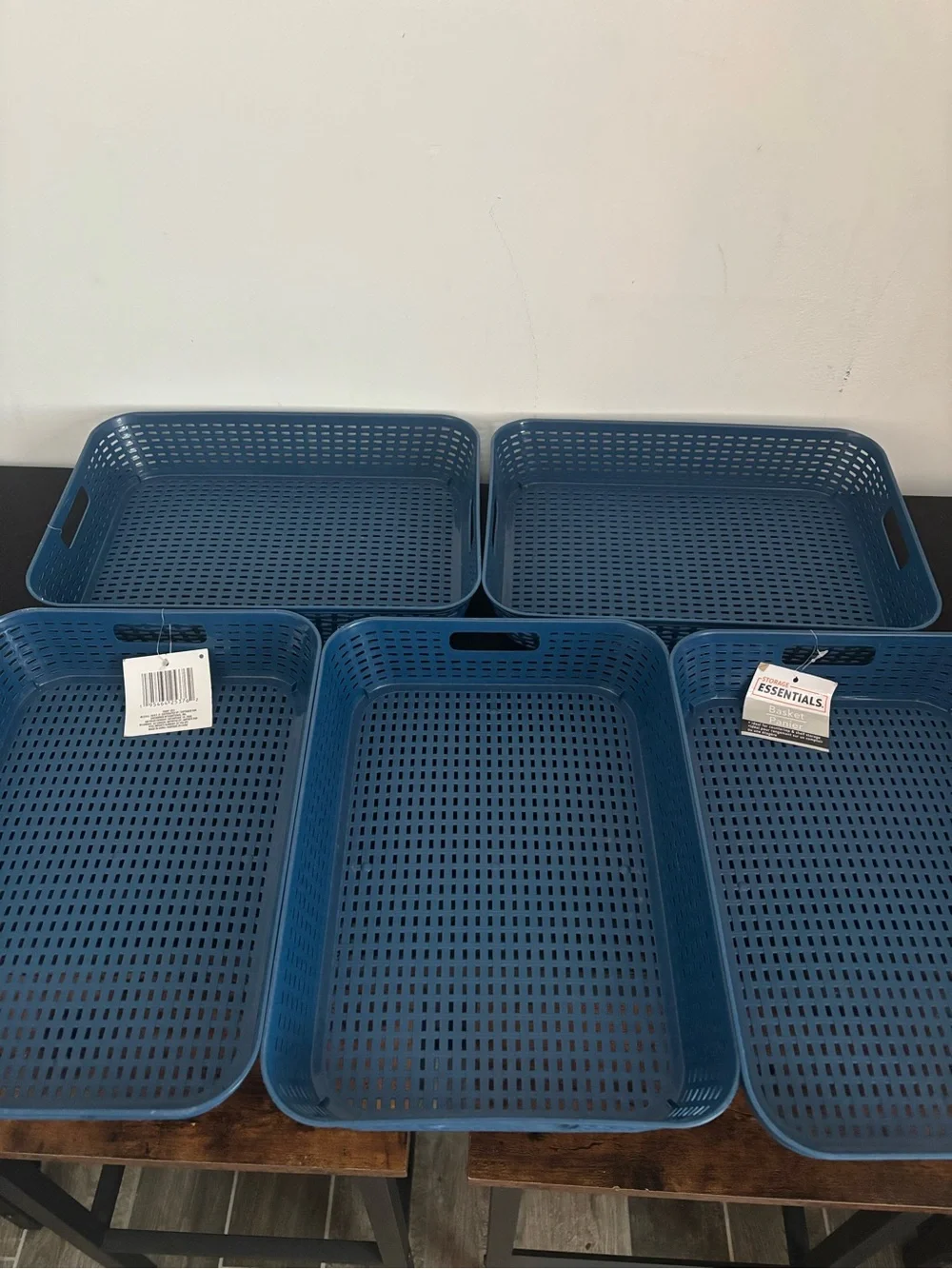 Essentials Blue Plastic Storage Baskets - Set of 5
